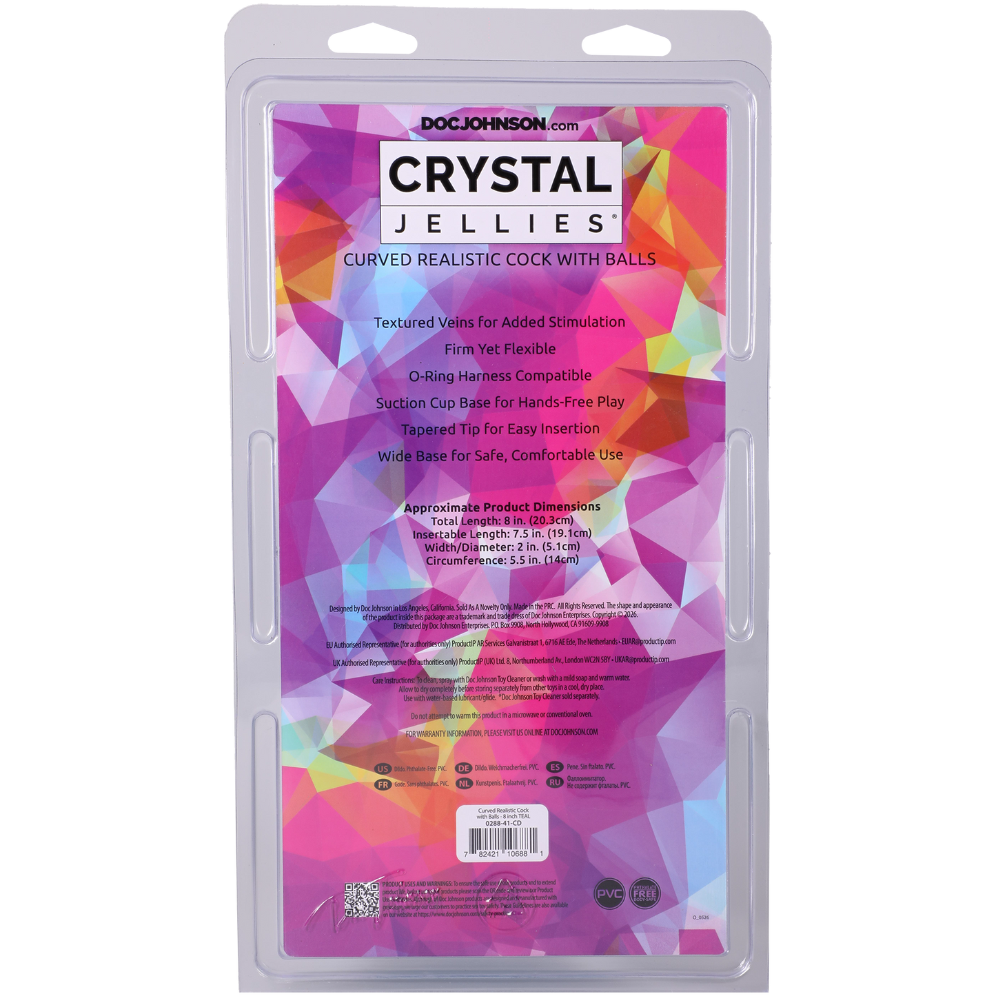 Crystal Jellies - Curved Realistic Cock With Balls - 8 Inch Teal