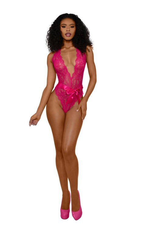 Tiana Lace Teddy With Satin Tie - L/xl - Azalea