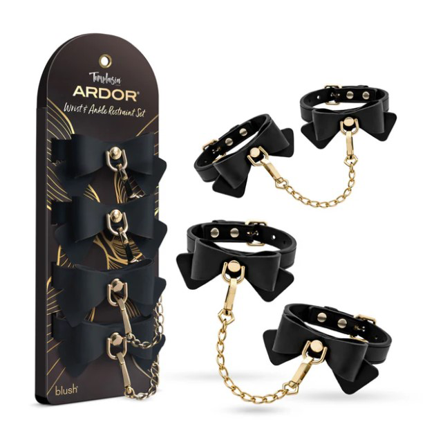 Temptasia Ardor Wrist and Ankle Restraints Black With Bow