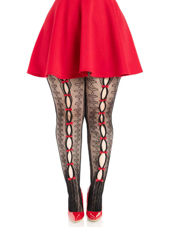 Plus Sweetheart Striped Tights Black Red