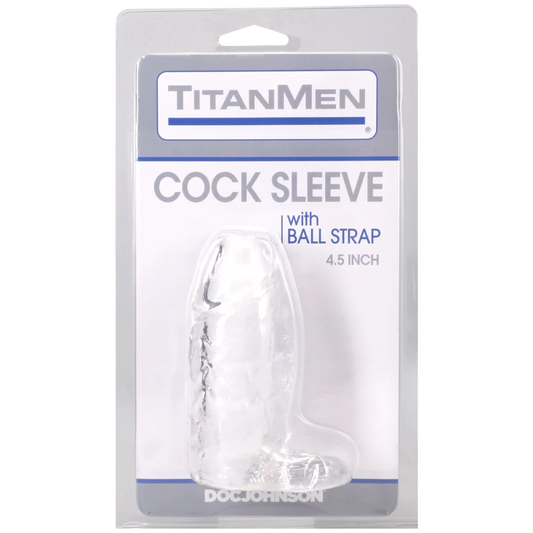 Titanmen - Cock Sleeve With Ball Strap - 4.5 Inch Clear