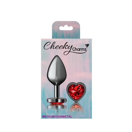 Deep Red Heart Gem Gunmetal Metal Plug - Md