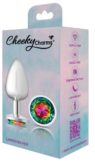 Rainbow Round Gem Silver Metal Plug - Lg