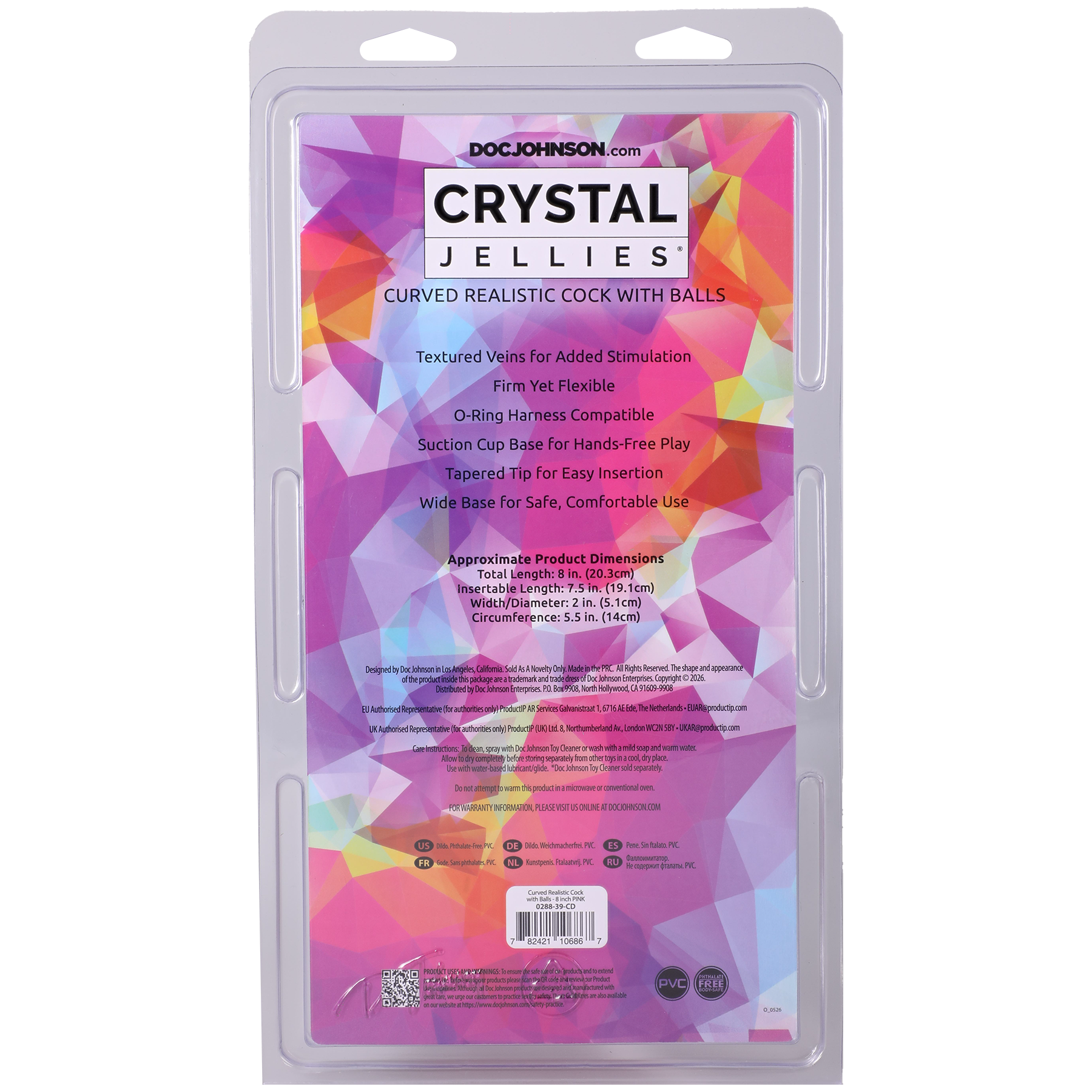 Crystal Jellies - Curved Realistic Cock With Balls - 8 Inch Pink