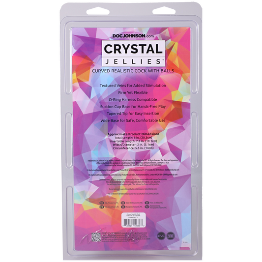 Crystal Jellies - Curved Realistic Cock With Balls - 8 Inch Pink