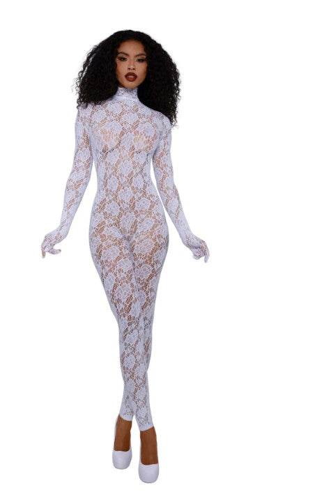 Gloved Bodystocking Dmnd - Os - White