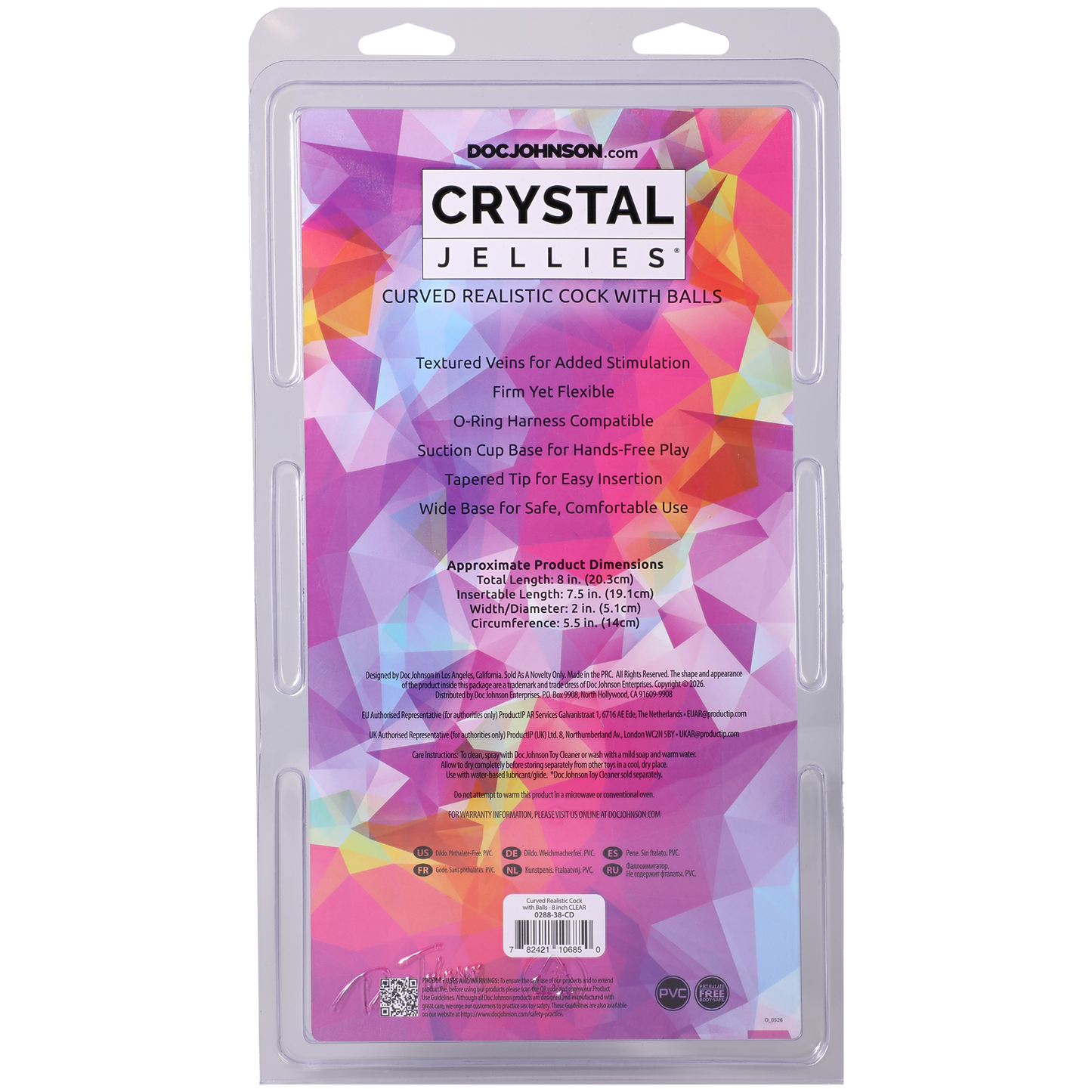 Crystal Jellies - Curved Realistic Cock With Balls - 8 Inch Clear