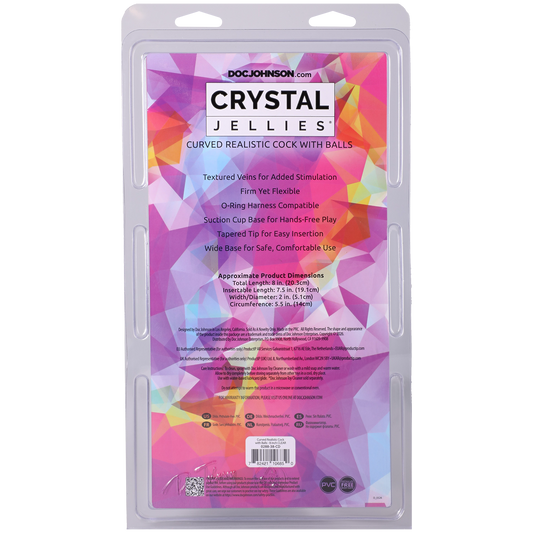 Crystal Jellies - Curved Realistic Cock With Balls - 8 Inch Clear
