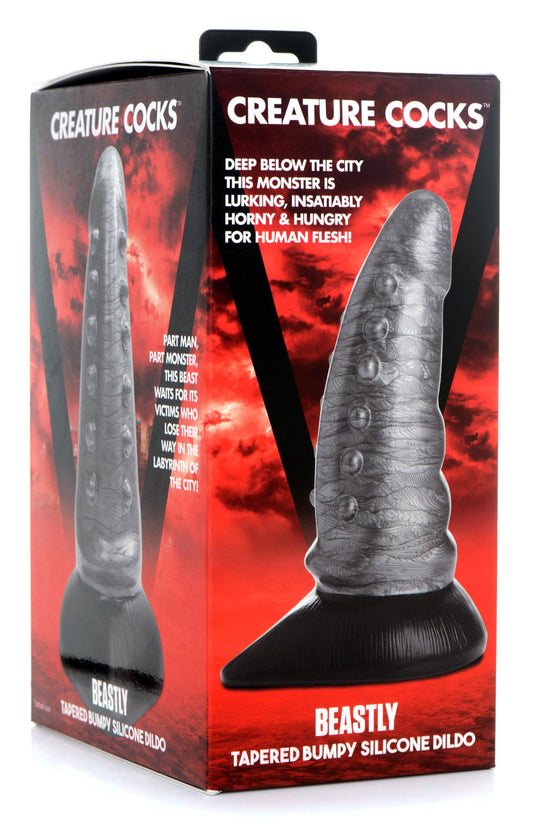 Beastly Tapered Bumpy Silicone Dildo - Silver