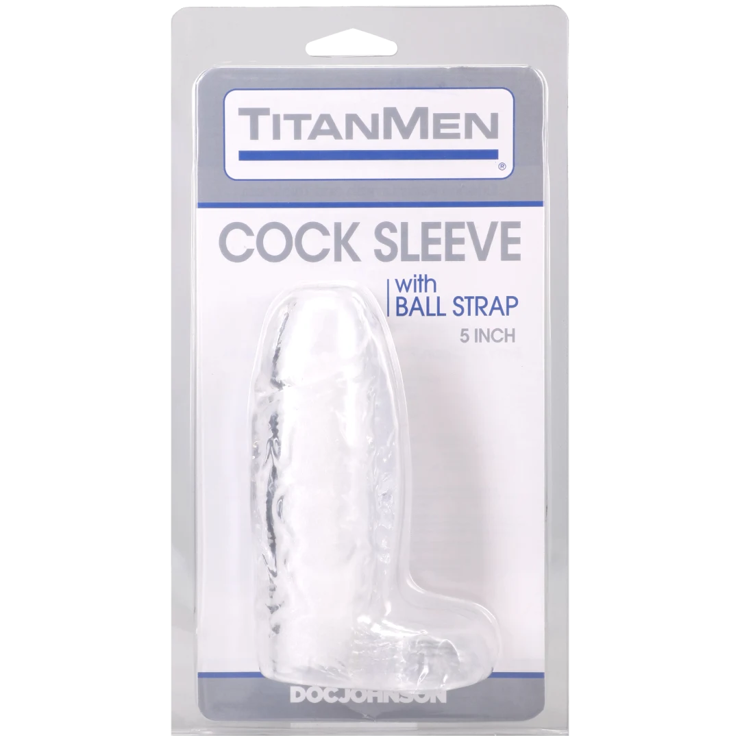 Titanmen - Cock Sleeve With Ball Strap - 5 Inch Clear