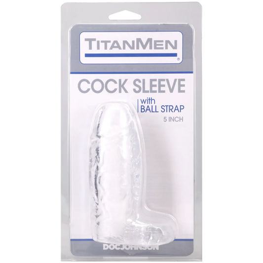 Titanmen - Cock Sleeve With Ball Strap - 5 Inch Clear