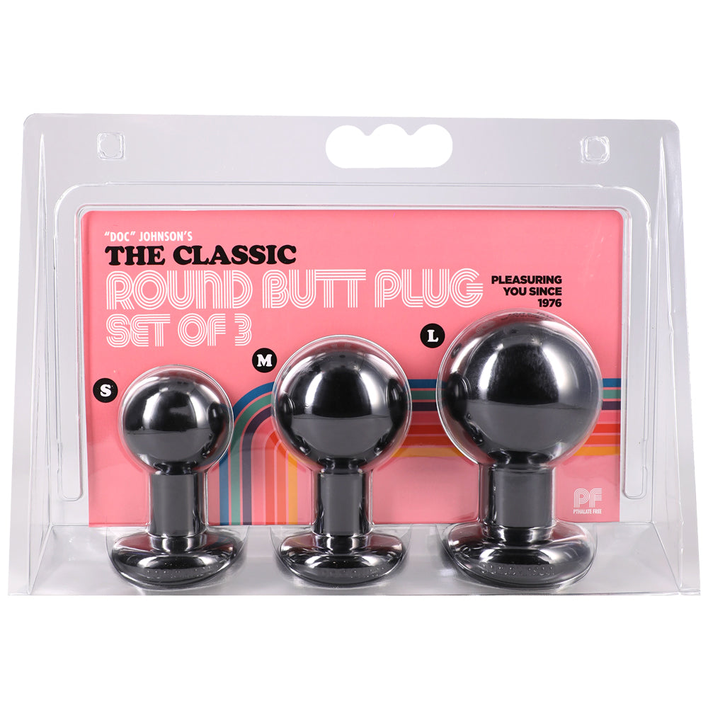 Round Butt Plug 3 Piece Set - Black