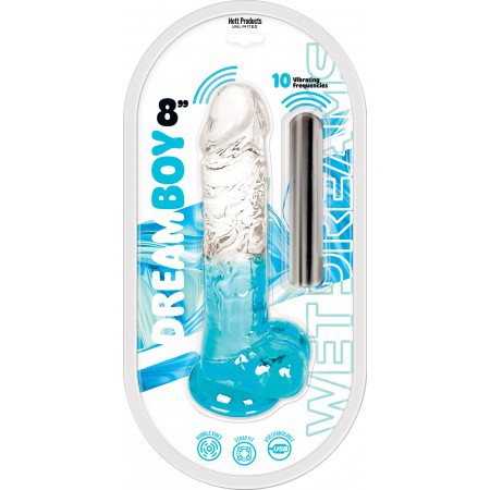 Dream Boy 8" - Jelly Vibrator Wet Dreams - Clear Aqua