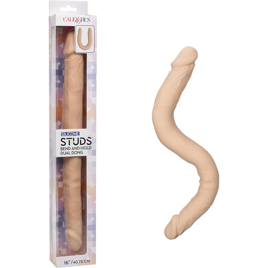 Silicone Studs Bend and Hold Dual Dong 16 Inch - Ivory