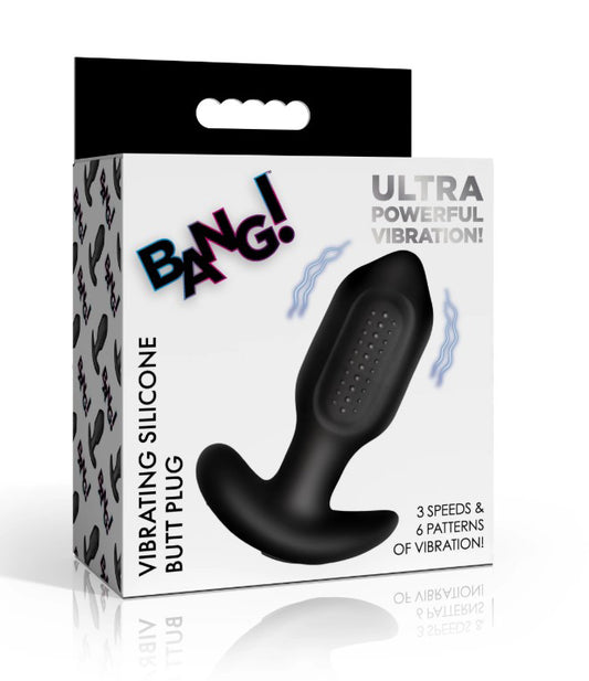 Bumpy Vibrating Silicone Butt Plug - Black