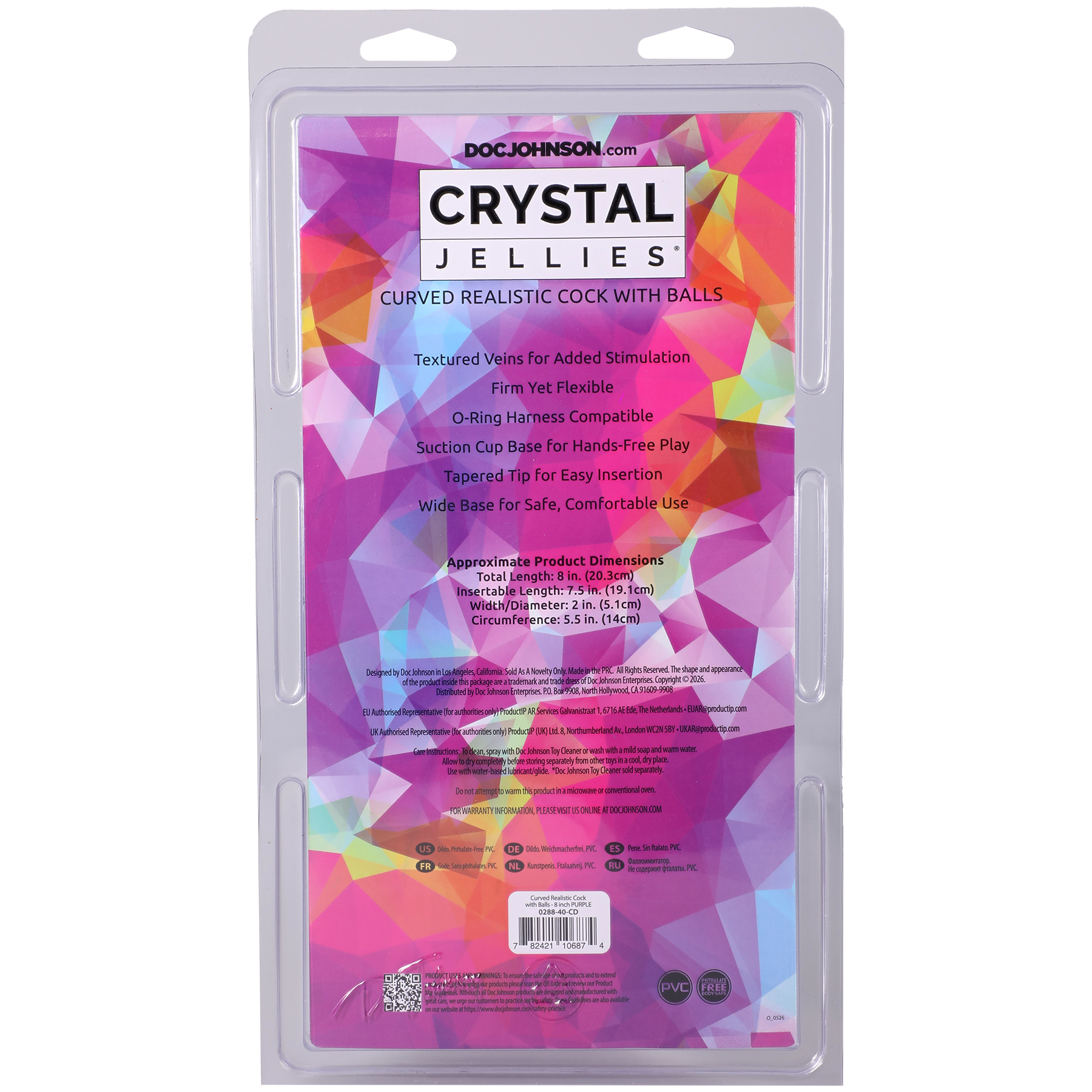 Crystal Jellies - Curved Realistic Cock With Balls - 8 Inch Purple