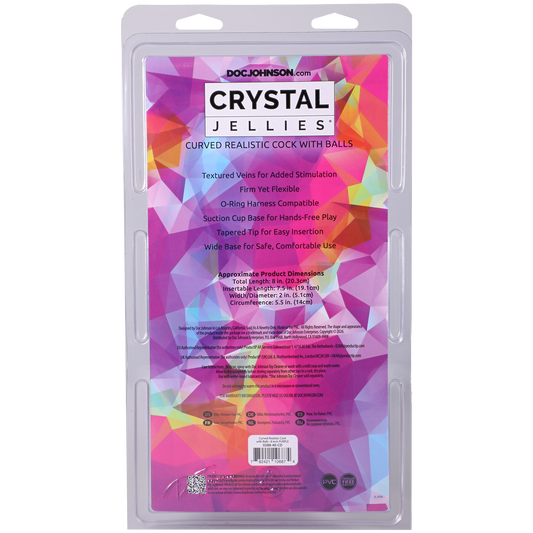 Crystal Jellies - Curved Realistic Cock With Balls - 8 Inch Purple