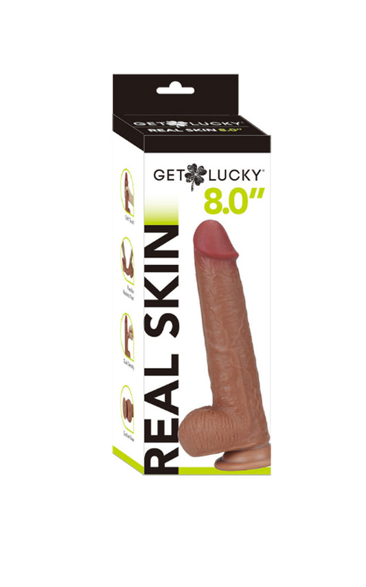 Get Lucky Real Skin 8" Dual Layer Dildo Light Brown