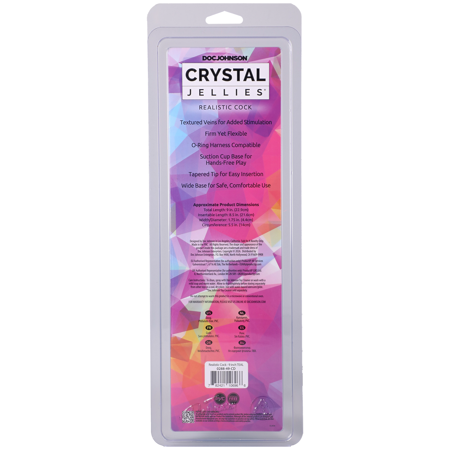 Crystal Jellies - Realistic Cock - 9 Inch Teal