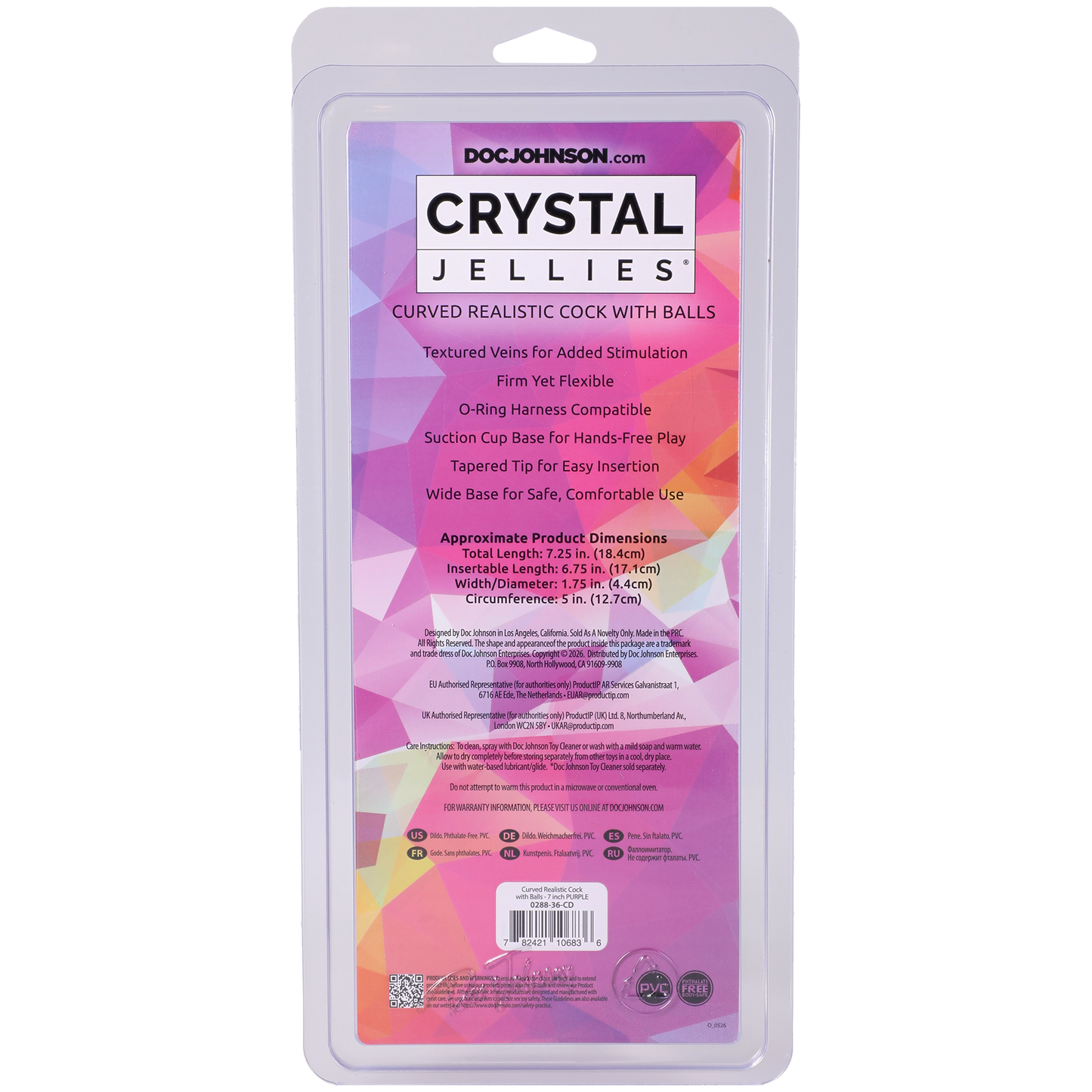 Crystal Jellies - Curved Realistic Cock With Balls - 7 Inch Purple