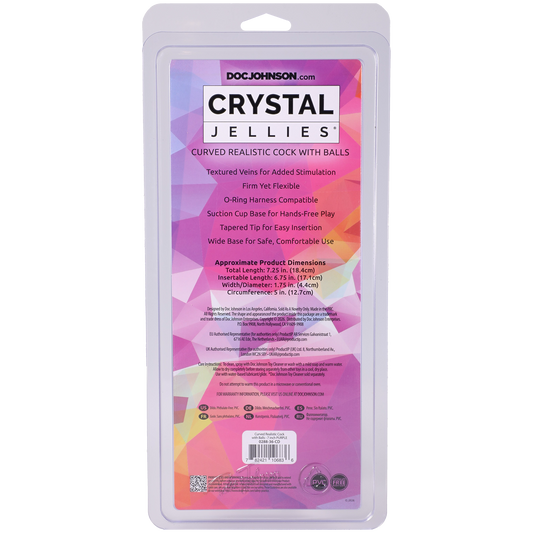 Crystal Jellies - Curved Realistic Cock With Balls - 7 Inch Purple