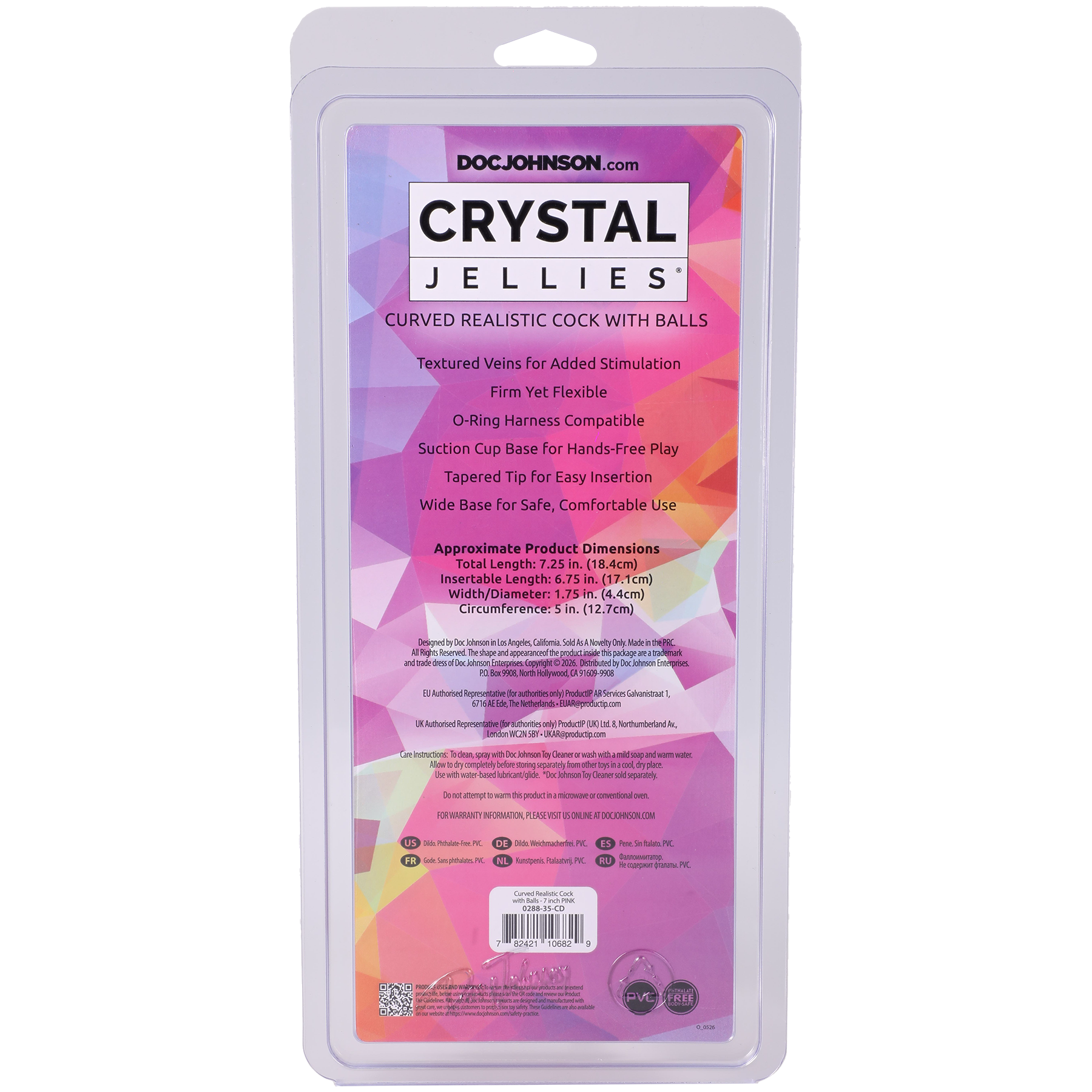 Crystal Jellies - Curved Realistic Cock With Balls - 7 Inch Pink
