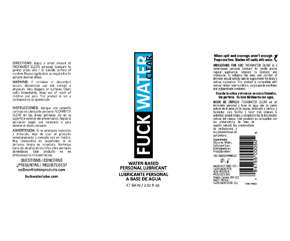 Fuck Water Clear 2oz Water Based Lubricant