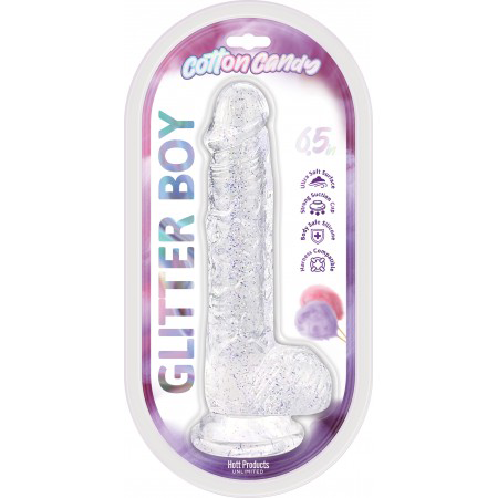 Cotton Candy - Glitter Boy 6.5" Suction Cup Dildo - Clear