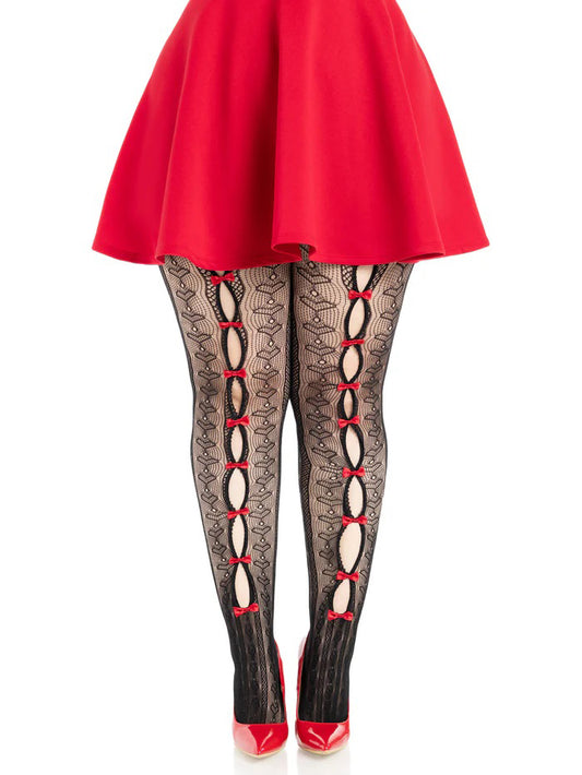 Plus Sweetheart Striped Tights Black Red