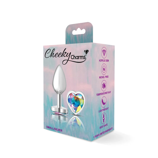 Clear Iridescent Heart Gem Silver Metal Plug - Sm