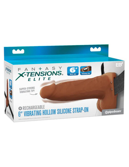 Fantasy X-Tensions Elite 6" Vibrating Hollow Silicone Strap-on - Brown