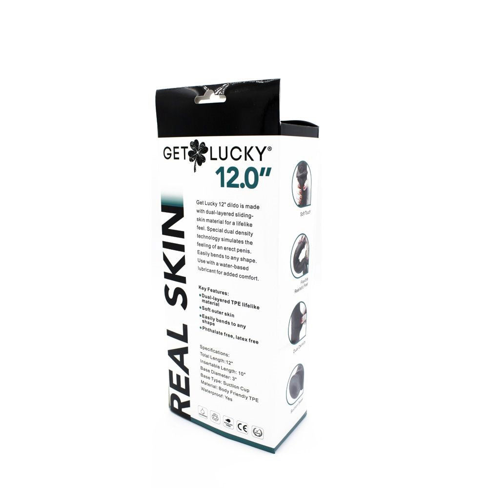Get Lucky Real Skin 12 Dual Layer Dildo Dark Brown