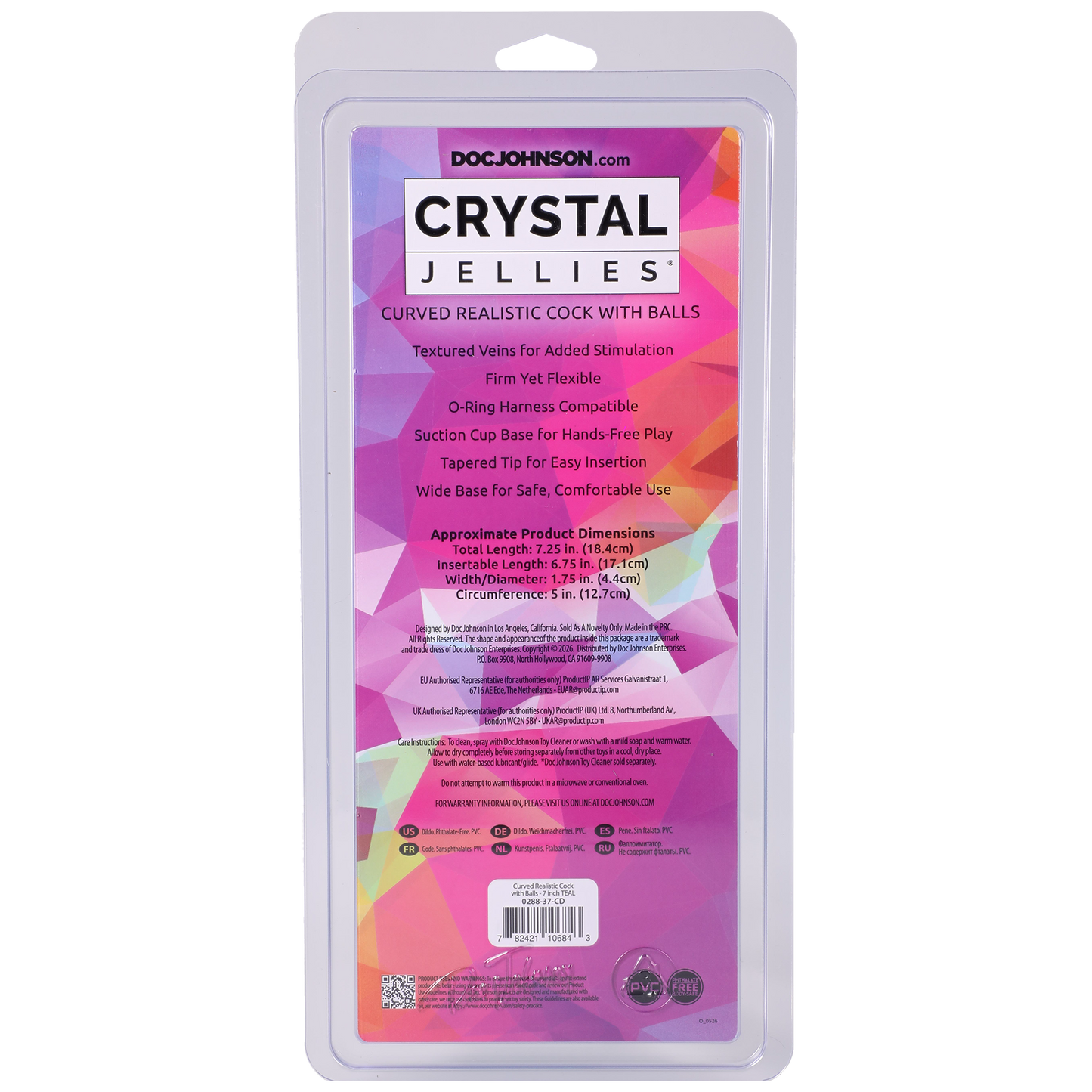 Crystal Jellies - Curved Realistic Cock With Balls - 7 Inch Teal