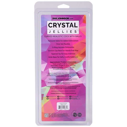 Crystal Jellies - Curved Realistic Cock With Balls - 7 Inch Teal