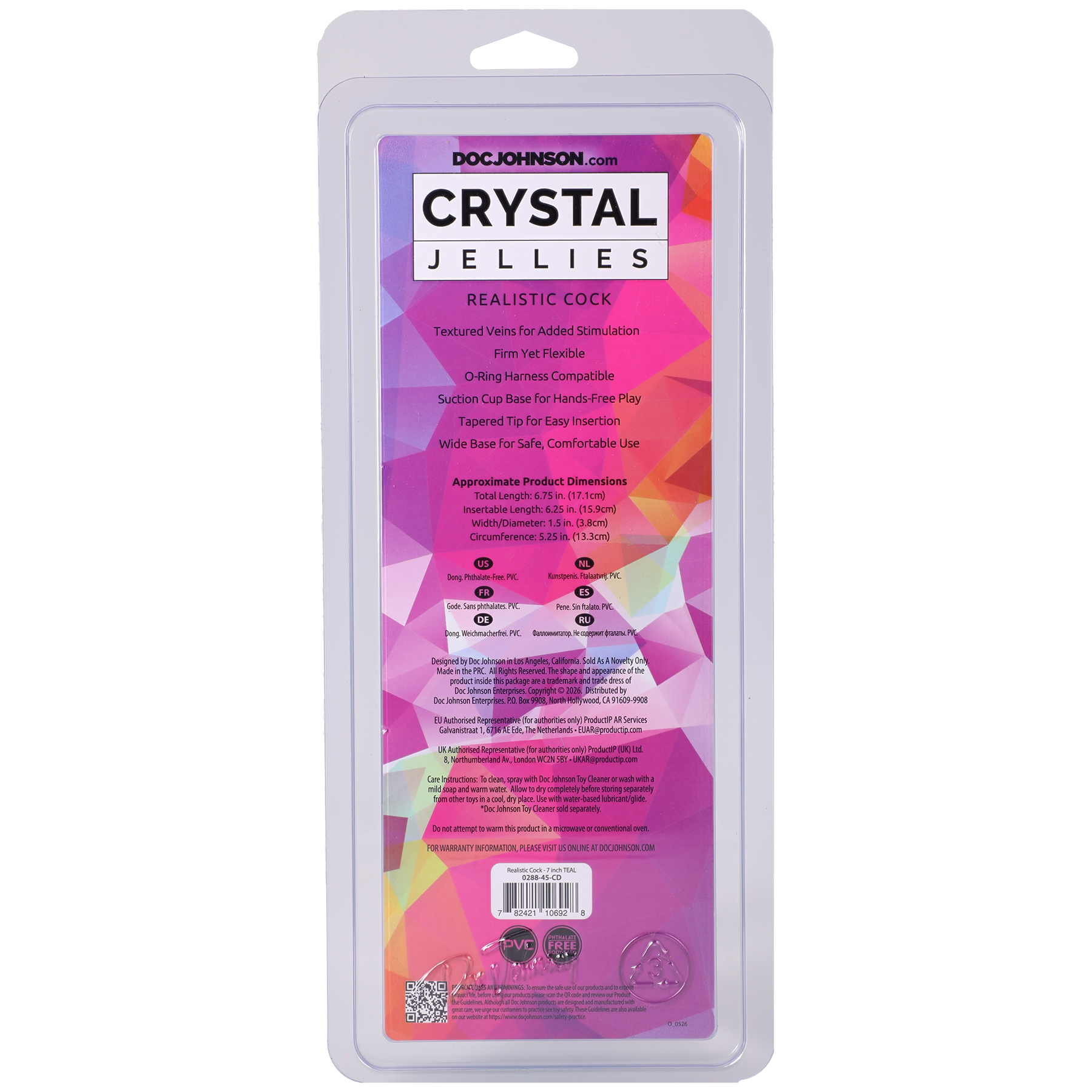 Crystal Jellies - Realistic Cock - 7 Inch Teal